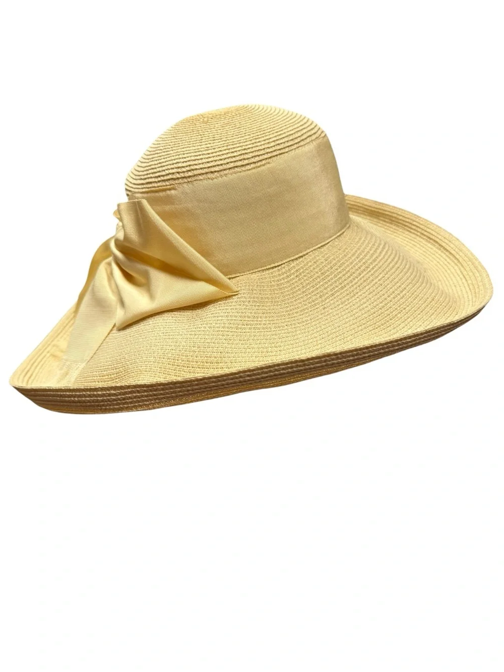 Eric Javits Wide-Brim Straw Sun Hat Pale Yellow 17” diameter - Picture 4 of 9